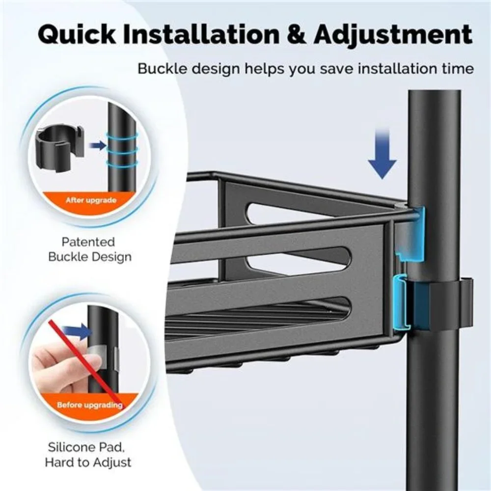 Corner Shower Caddy Tension Pole: Quick Installation 4-Tier Rustproof